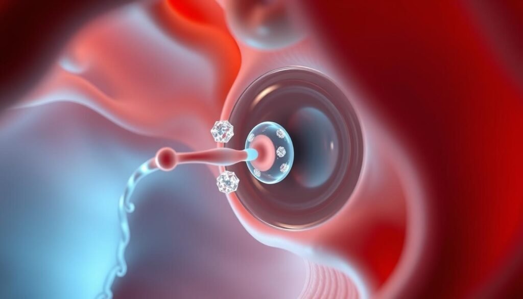 A close-up view of the human inner ear, with a detailed illustration of the otolith organs and semicircular canals. Soft, diffused lighting illuminates the intricate structures, highlighting the delicate balance between the otoconia crystals and the surrounding fluid. The image conveys a sense of scientific precision and clinical examination, allowing the viewer to clearly understand the differences between the normal position of the otoliths and the disrupted state that leads to vertigo and imbalance.